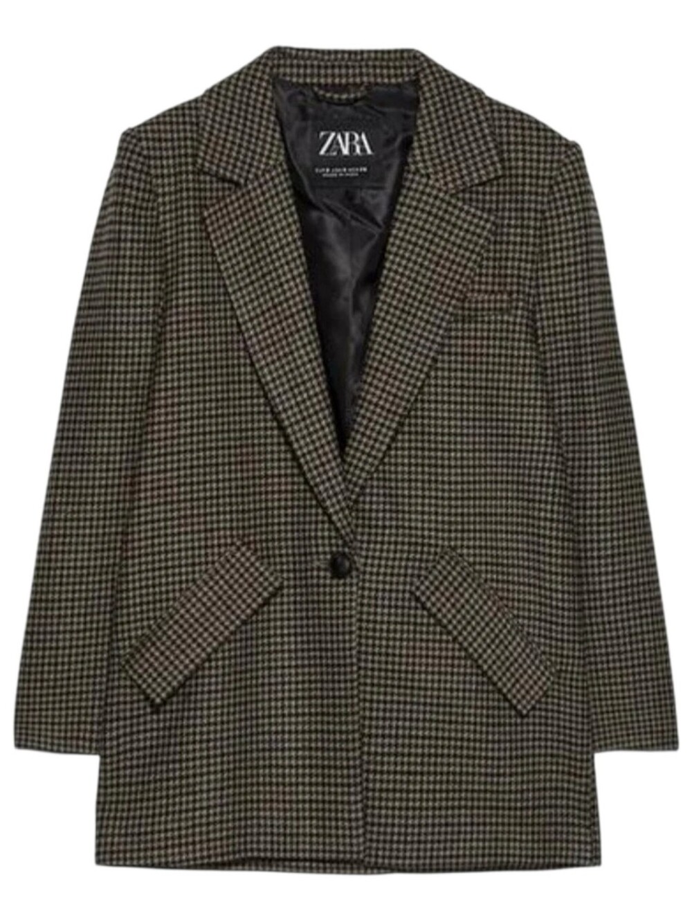 Zara Houndstooth Wool Blend Blazer Women Large Light Brown Black